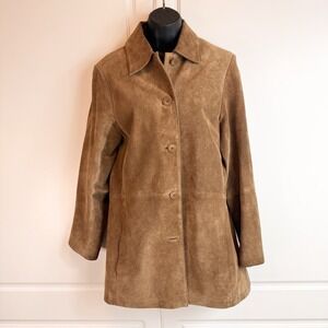 Vintage Bernardo 90s Womens Single Breast Suede Leather Washable Jacket Tan Sz M